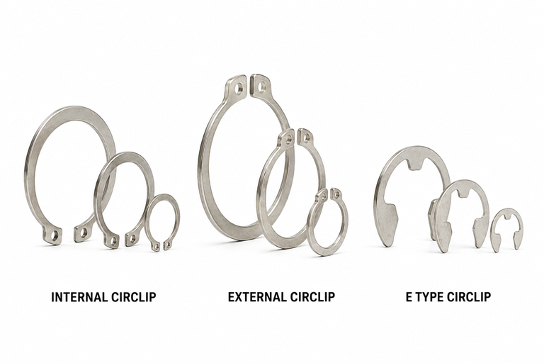 Internal, External, and E-Type Circlips